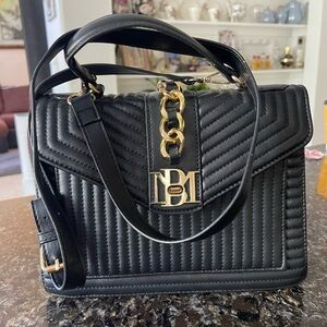 Badgley Mischka Black Quilted Satchel with Gold Chain